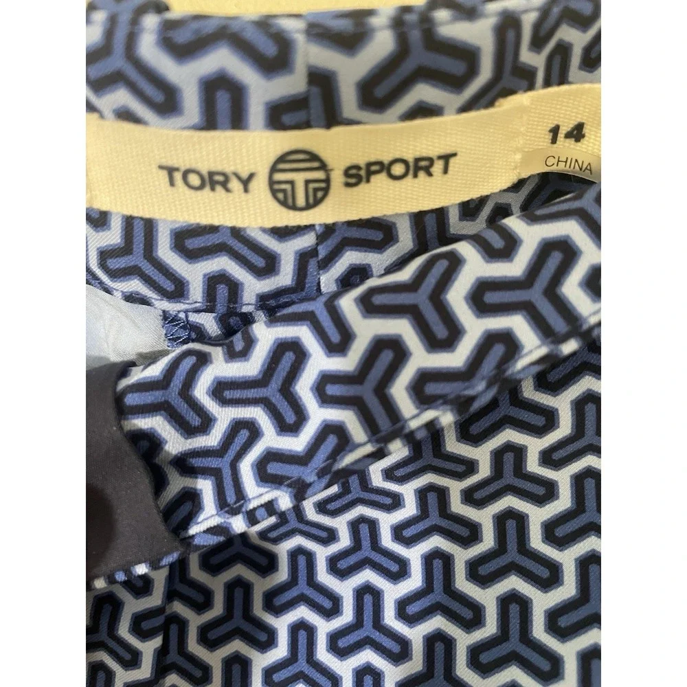 Tory Burch Sport Blue Printed Geometric‎ Golf Shorts Size 14 NEW Preppy Pockets